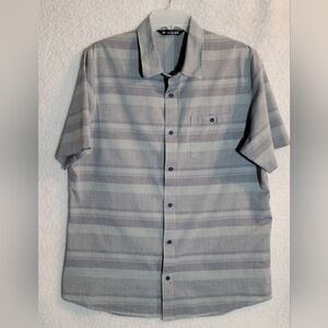TRAVIS MATHEW LIGHT BLUE/GRAY 99%COTTON BUTTON DOWN SHORT SLEEVE SHIRT SIZE LARG